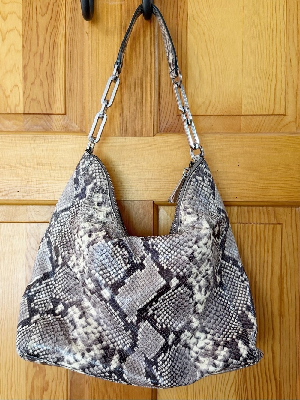 Michael Kors Matilda Snakeskin Embossed Handbag Leather Hobo Tote Statement Chic